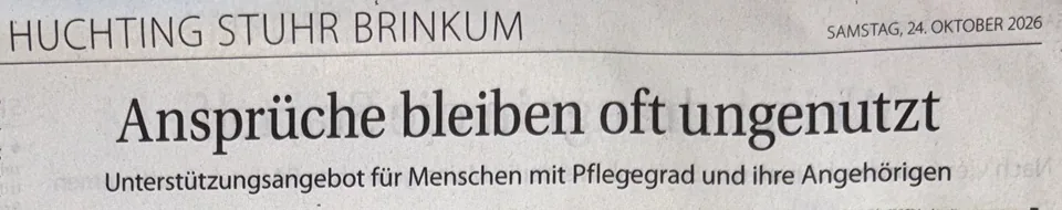 Zeitungsausschnitt: Überschrift „Ansprüche bleiben oft ungenutzt“ im Weser Report vom 24. Oktober 2026
